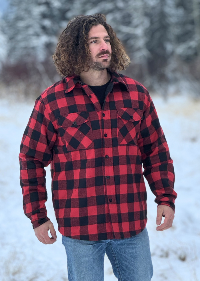Men's Black / Red Buffalo Check Padded Flannel Camping Jacket