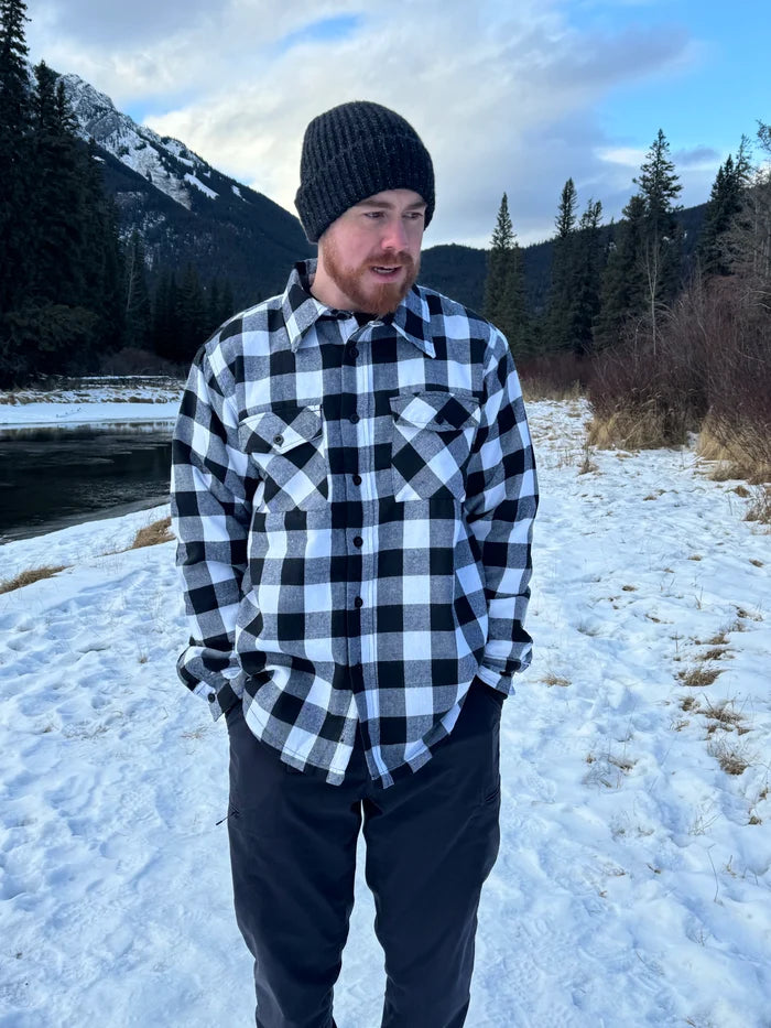 Men's Black / White Buffalo Check Padded Flannel Camping Jacket