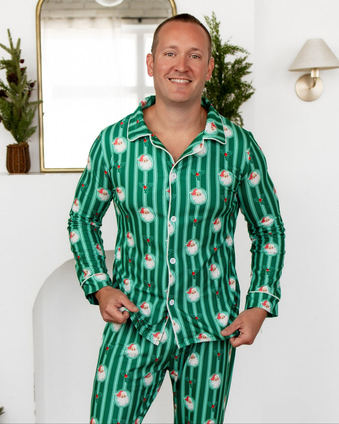 ****PREORDER***Men's Button Down Pajamas - Storybook Santa - Sugar Bee Clothing