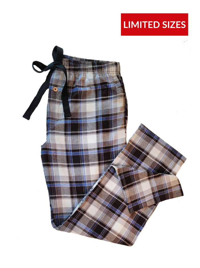 Men's Flannel Lounge Pant / Brown With Wedgewood Blue Accent