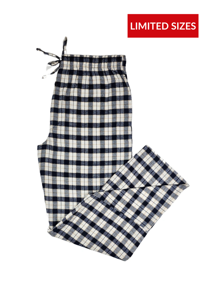 Men's Flannel Lounge Pant / Cream and Navy with Gold Accent