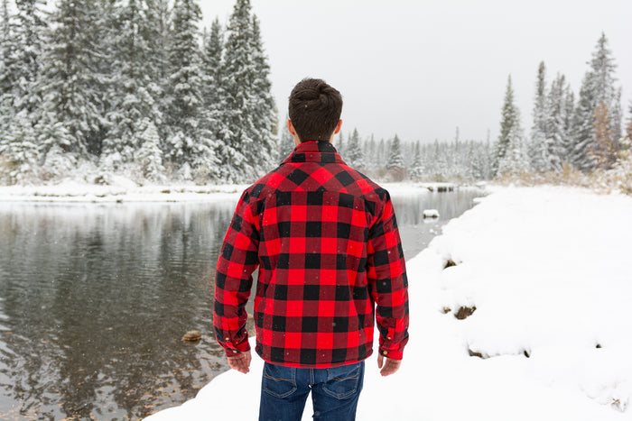 Mens Sherpa Lined Flannel Shirt Large Black and Red Buffalo Check