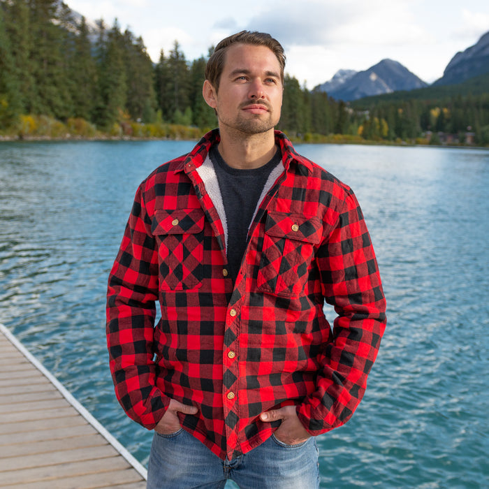 Mens Sherpa Lined Flannel Shirt Red/ Black Small Buffalo Check
