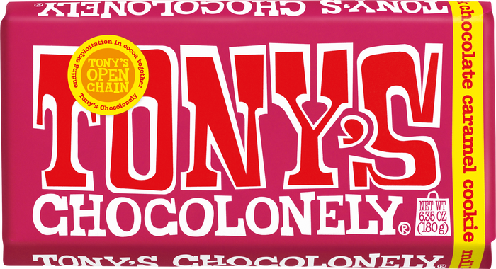 Tony’s Chocolonely milk chocolate caramel cookie bar.