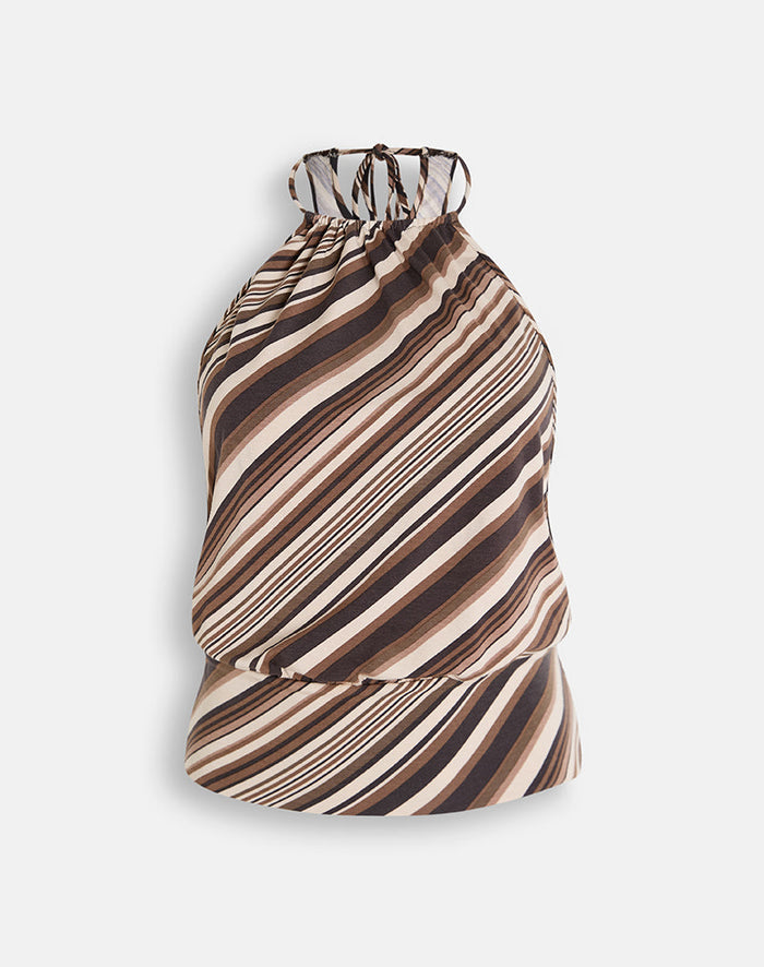 Image of Miruna Halterneck Top in Mixed Stripe Chocolate
