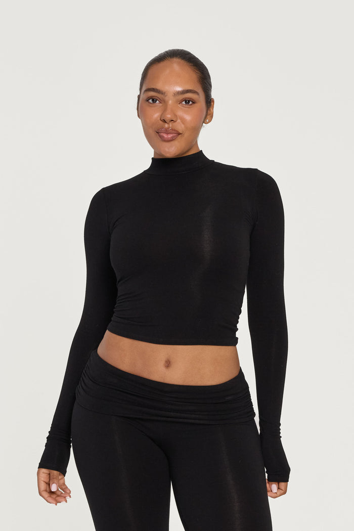 Mock Neck Long Sleeve - Black