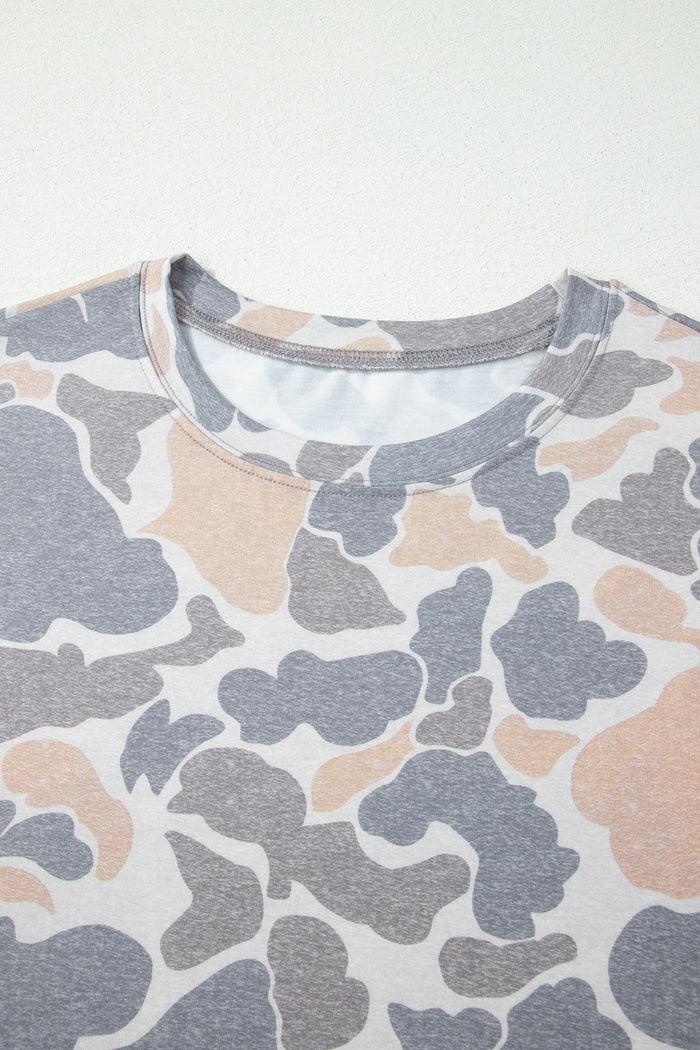Multicolour Retro Camouflage Print Womens Casual T Shirt