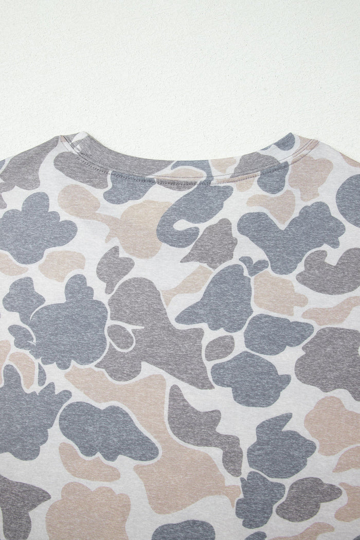 Multicolour Retro Camouflage Print Womens Casual T Shirt