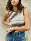 Gray muscle tank in brown stripe