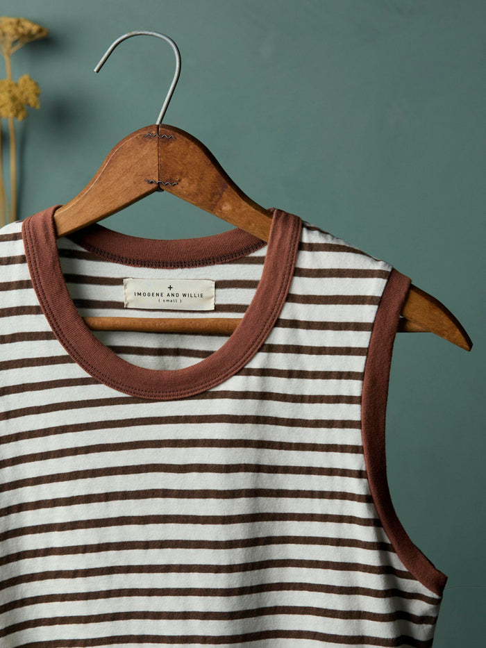Dim Gray muscle tank in brown stripe