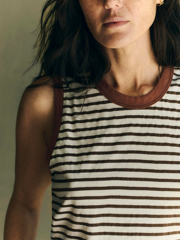 Dark Olive Green muscle tank in brown stripe