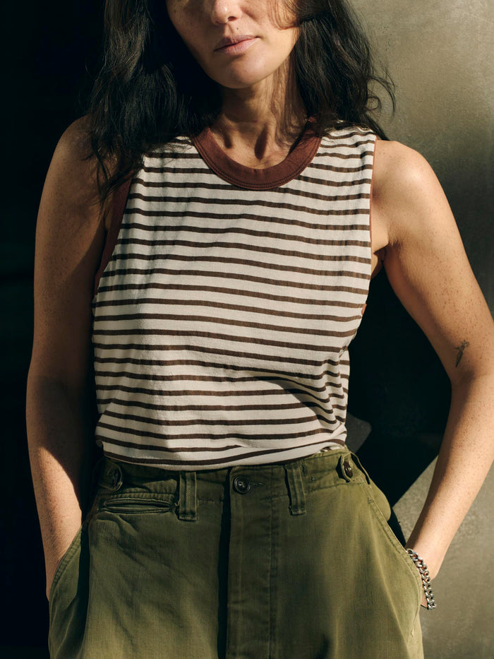 Black muscle tank in brown stripe