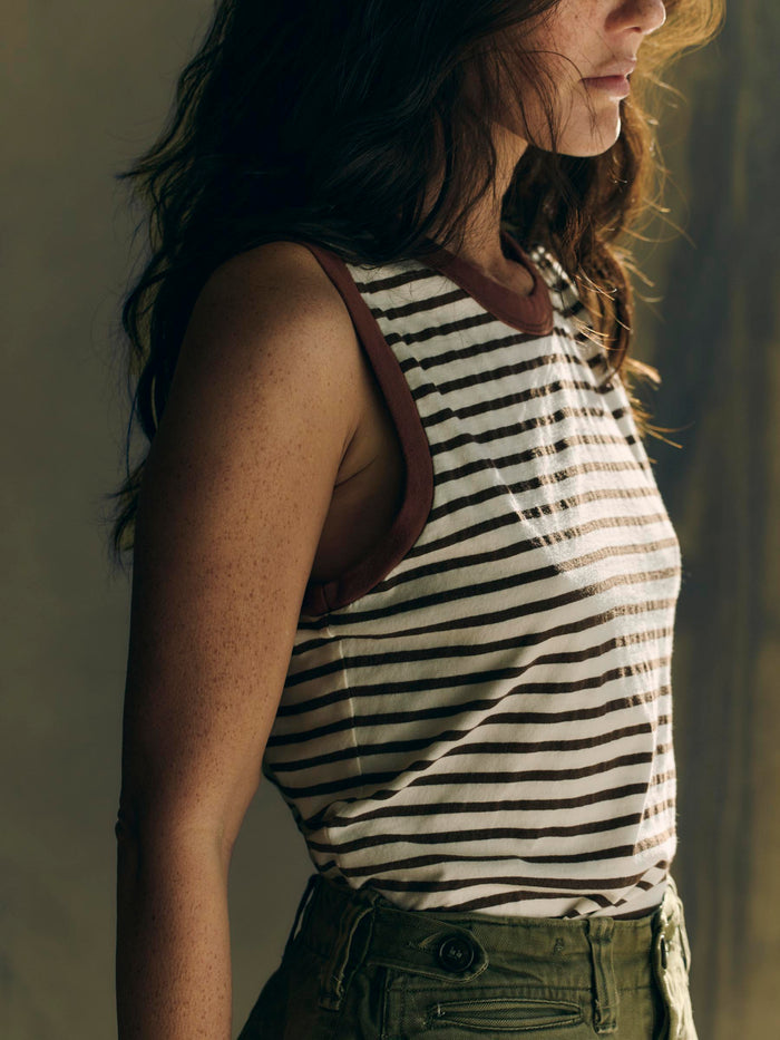 Black muscle tank in brown stripe