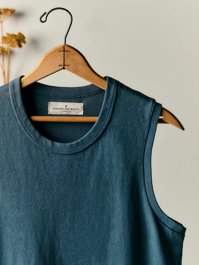 Gray muscle tank in slate blue