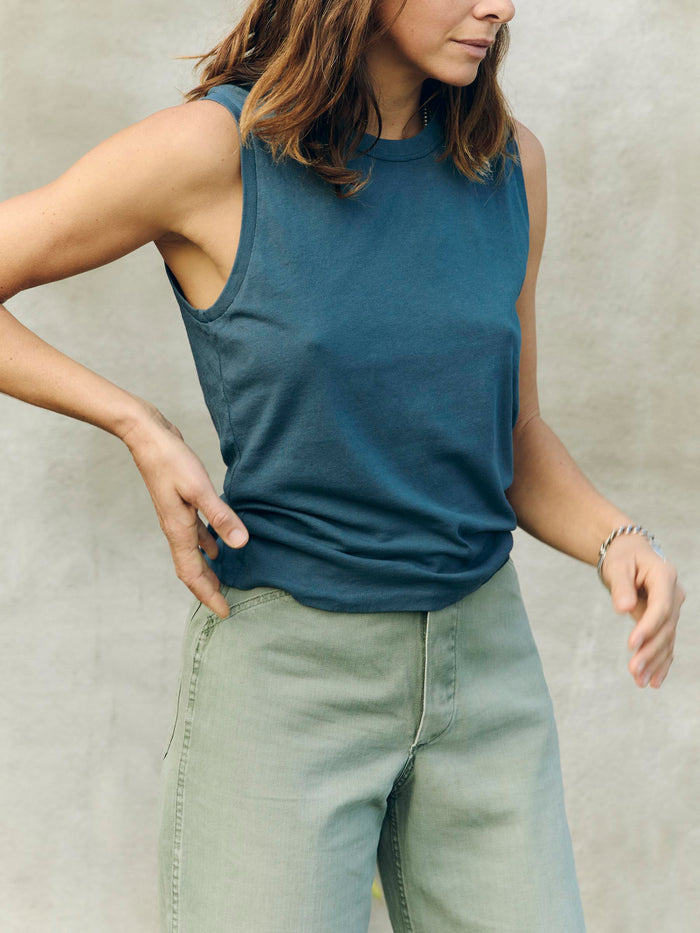Gray muscle tank in slate blue
