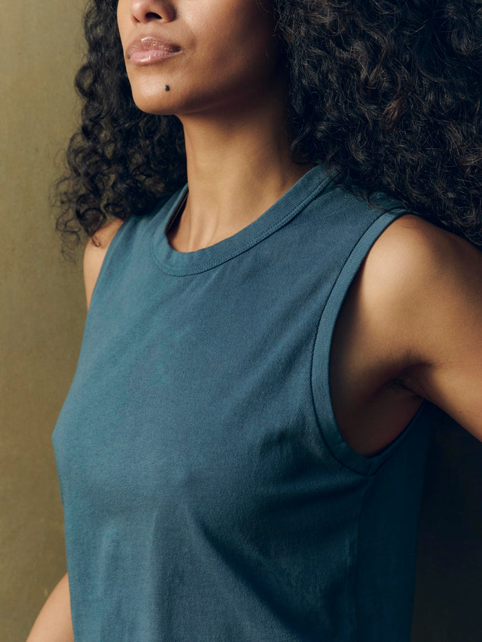 Black muscle tank in slate blue