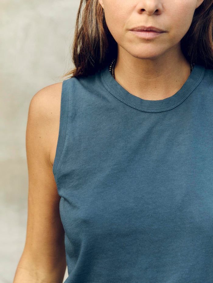 Dim Gray muscle tank in slate blue