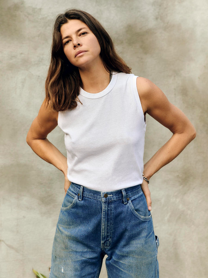 Gray muscle tank in white