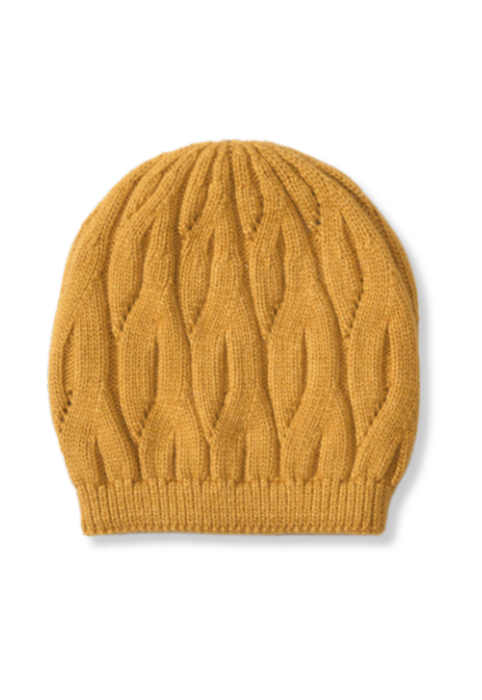 Mustard Wool Cable Knit Hat