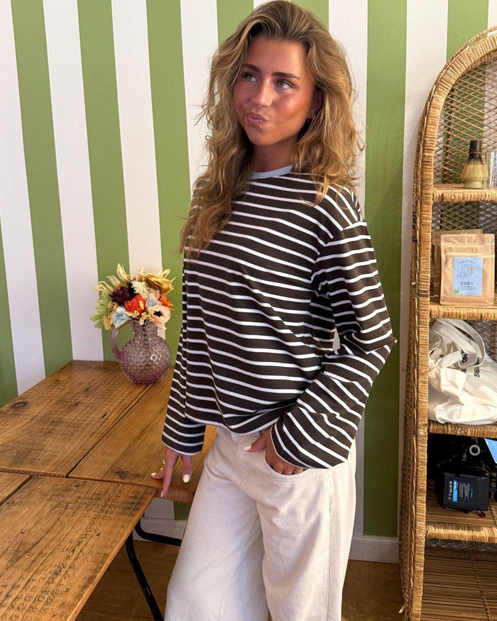 MYNTE STRIPE TEE - BROWN/WHITE