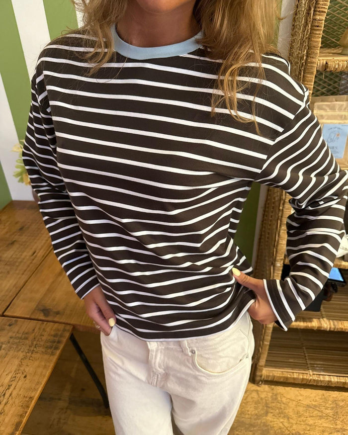 MYNTE STRIPE TEE - BROWN/WHITE