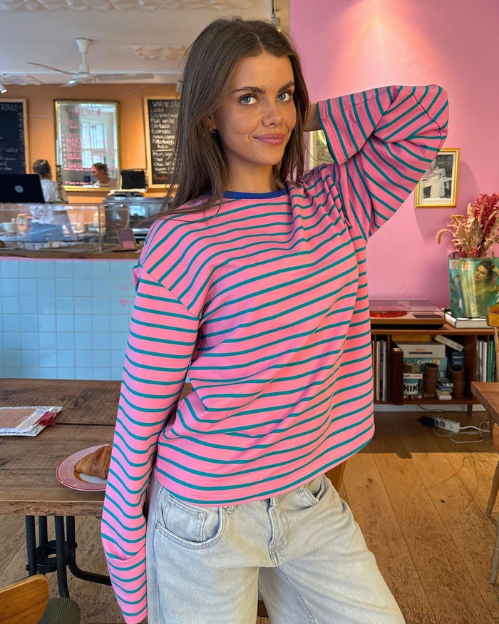 MYNTE STRIPE TEE - PINK/GREEN