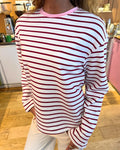 MYNTE STRIPE TEE - WHITE/WINE RED