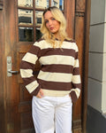 MYNTE WIDE STRIPE - BROWN/OFF WHITE