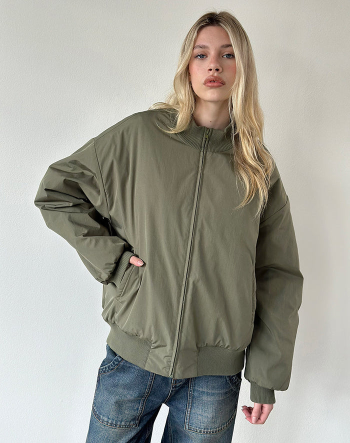 Image of Najora Puffy Bomber Jacket in Dark Sage