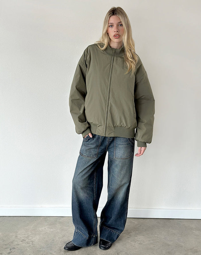 Image of Najora Puffy Bomber Jacket in Dark Sage