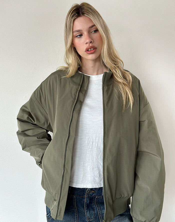 Image of Najora Puffy Bomber Jacket in Dark Sage