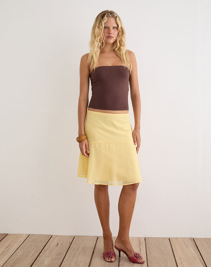 Image of Namora Midi Skirt in Chiffon Pastel Yellow
