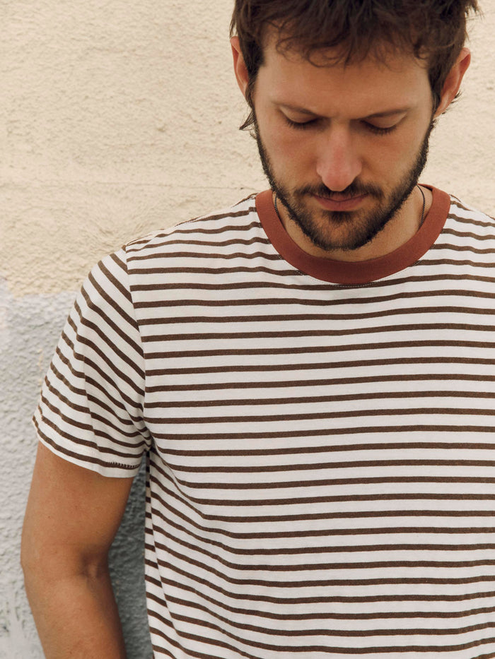 Rosy Brown novel knit crew in brown stripe