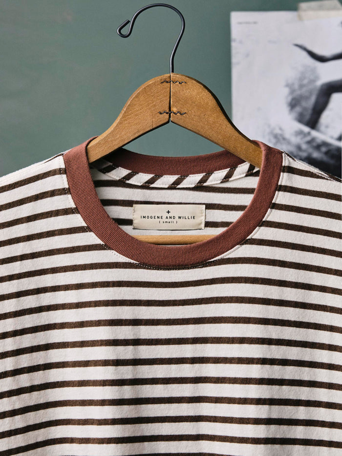 Dim Gray novel knit crew in brown stripe