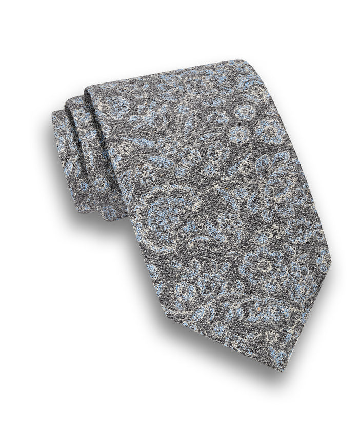 NTR13499010 | Charcoal Floral Silk Bourette Tie