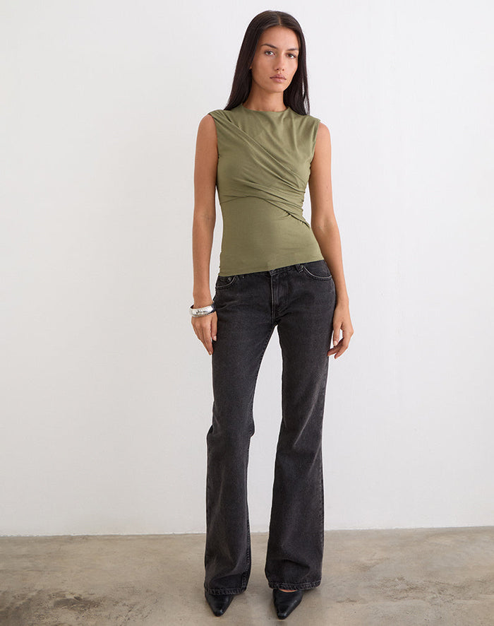 Image of Otso Twist Wrap Top in Rayon Jersey Khaki