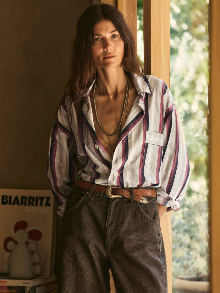 Dark Slate Gray palmer cerise striped button up
