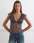 Image of Pharita V Neck Top in Ditsy Floral Plisse Charcoal