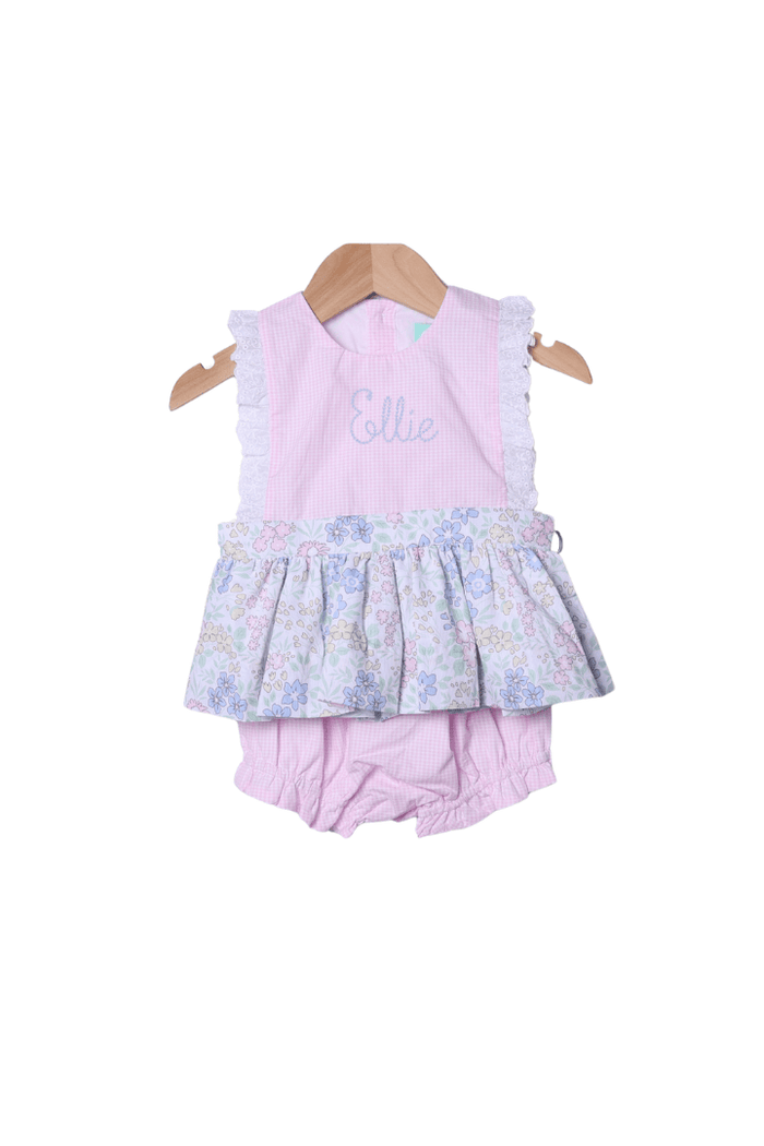 The Smocked Flamingo Apparel & Accessories Pink and Blue Floral Bloomer Set