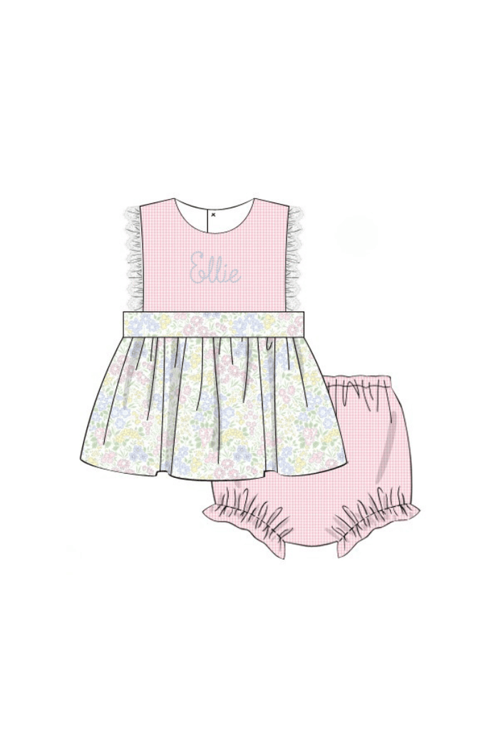 The Smocked Flamingo Apparel & Accessories Pre-Order Pink and Blue Floral Bloomer Set