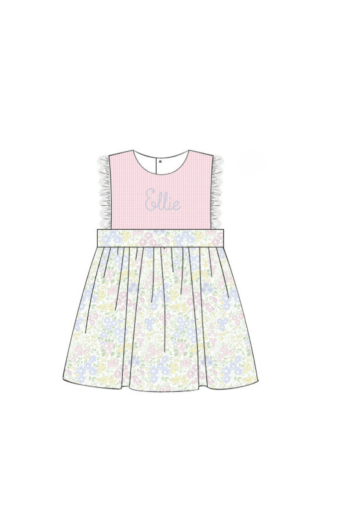 The Smocked Flamingo Apparel & Accessories Pre-Order Pink and Blue Floral Dress