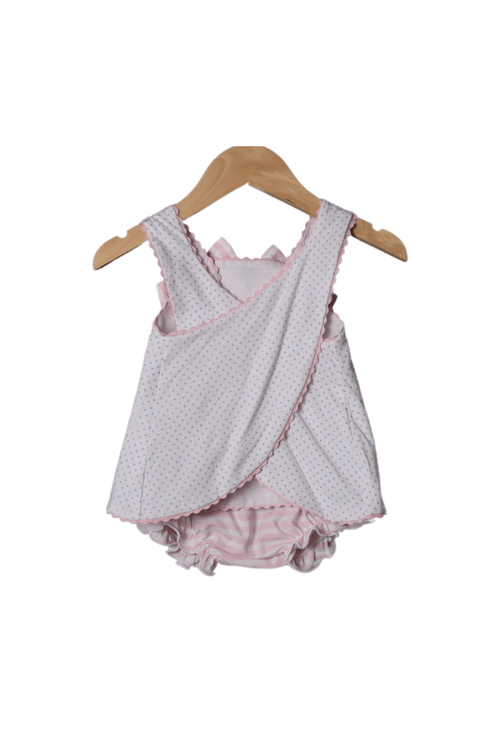 The Smocked Flamingo Pink Mouse Applique Bow Bloomer Set