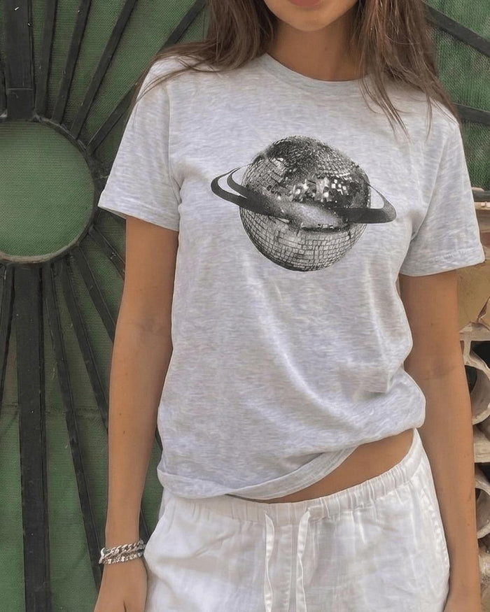 PLANET DISCO (black), BABY TEE - GREY