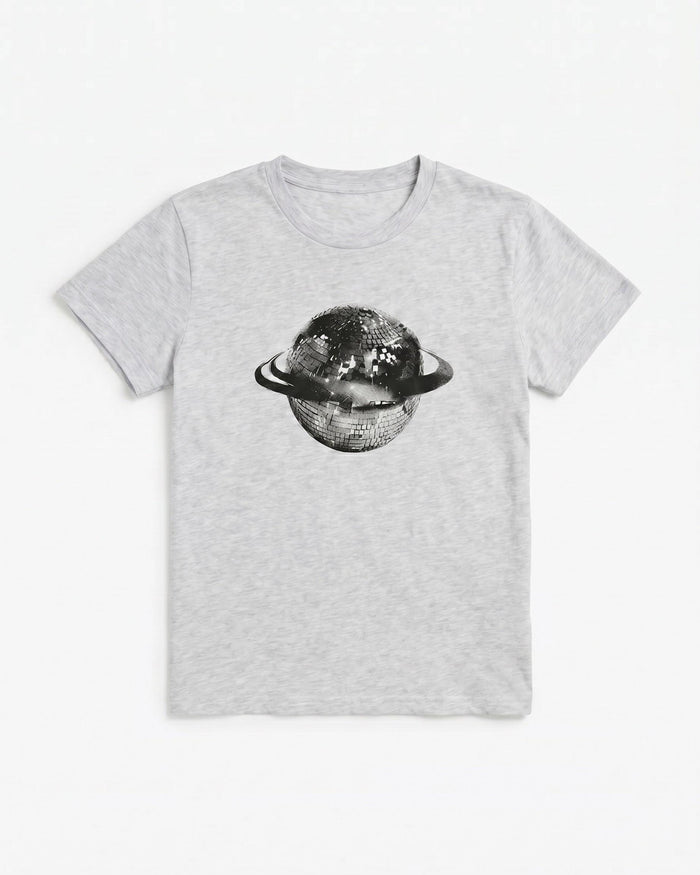 PLANET DISCO (black), BABY TEE - GREY