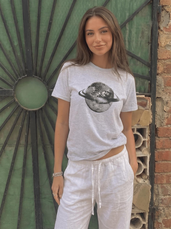 PLANET DISCO (black), BABY TEE - GREY