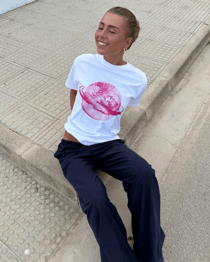PLANET DISCO (pink) UNISEX T-SHIRT - WHITE