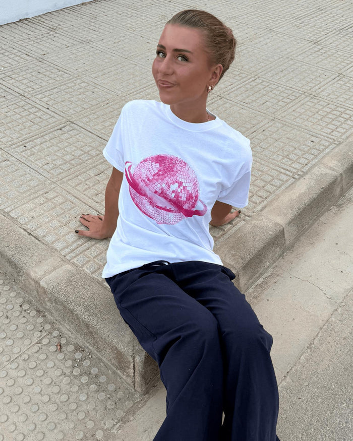 PLANET DISCO (pink) UNISEX T-SHIRT - WHITE