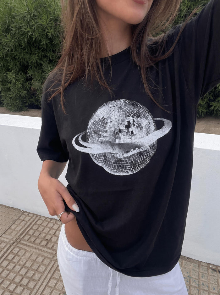 PLANET DISCO (white) UNISEX T-SHIRT - BLACK - Dinvintageshop