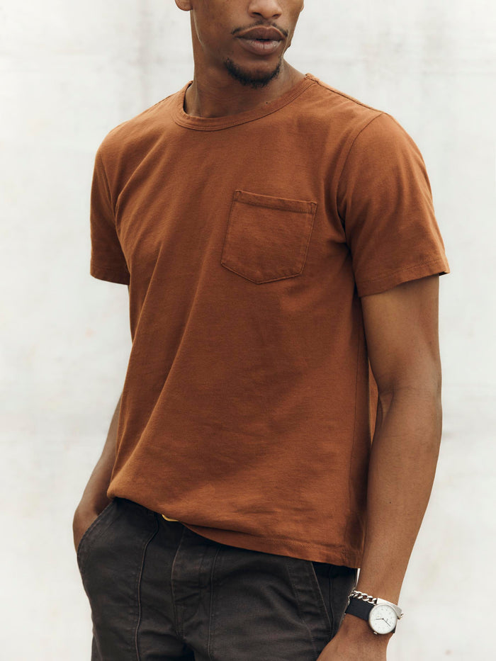 Saddle Brown pocket tee in rust