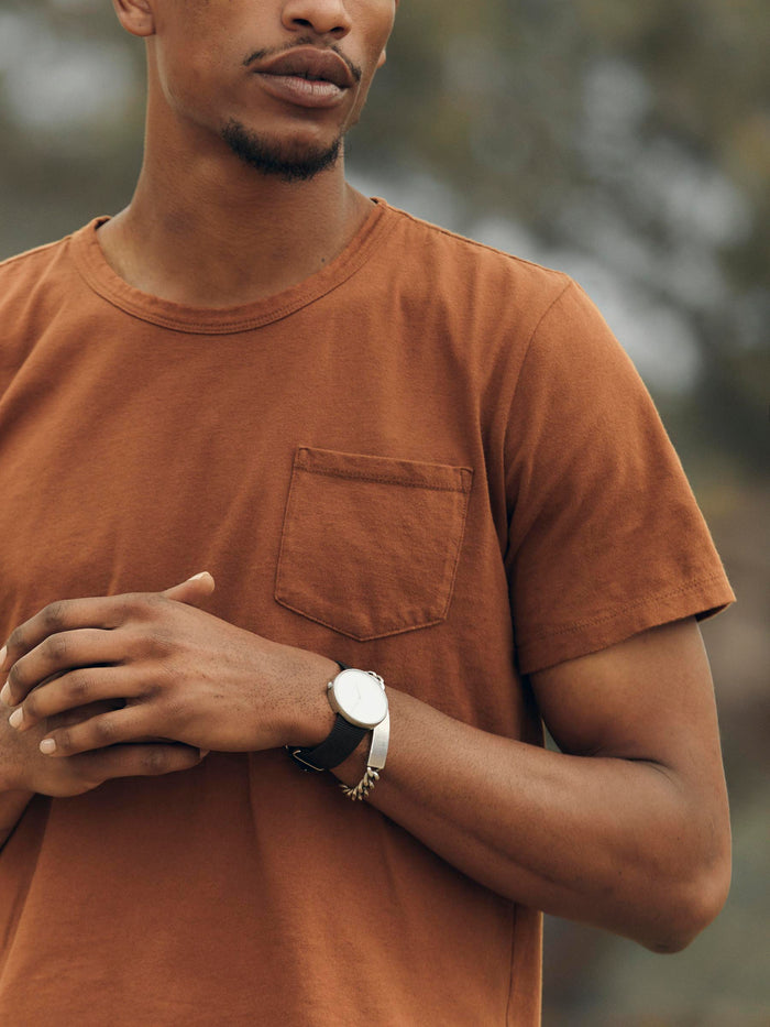 Saddle Brown pocket tee in rust